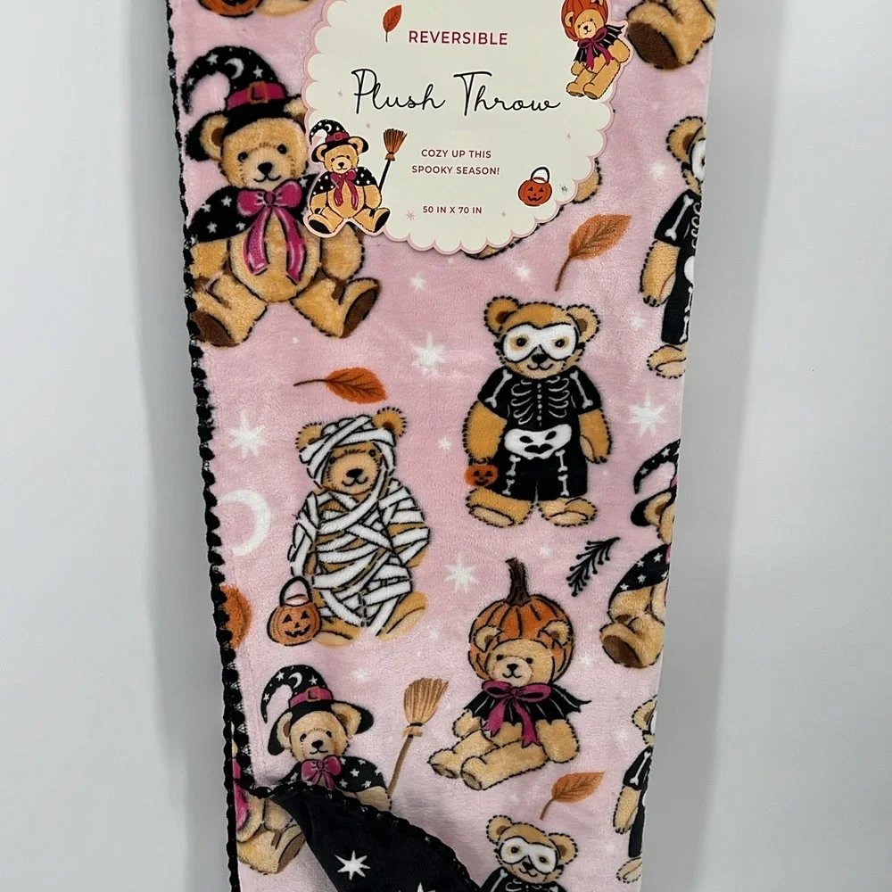 Envogue Reversible Plush Throw Blanket Halloween‎ Teddy Bear Print 50 x 70